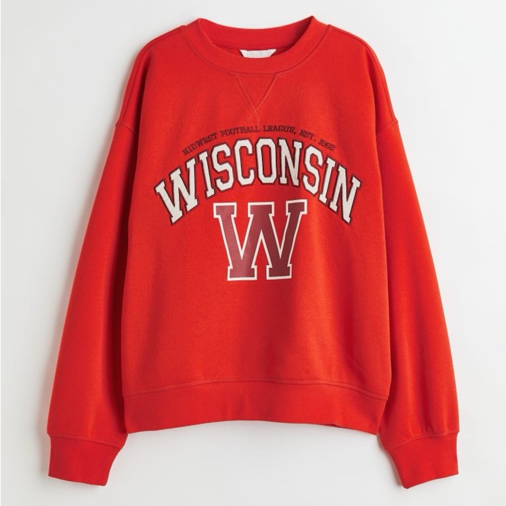 h&m embroidered wisconsin crew neck sweatshirt